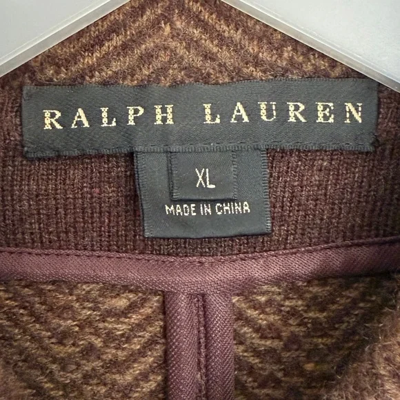 Ralph Lauren Black Label 96% Cashmere Herringbone Blazer Size XL Brown